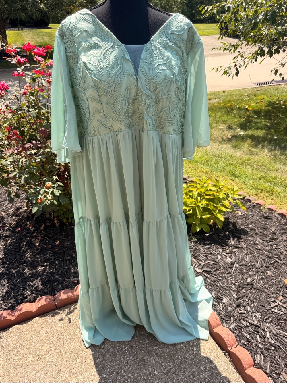 Mint Green Embroidered Tiered Maxi Dress - Brand: